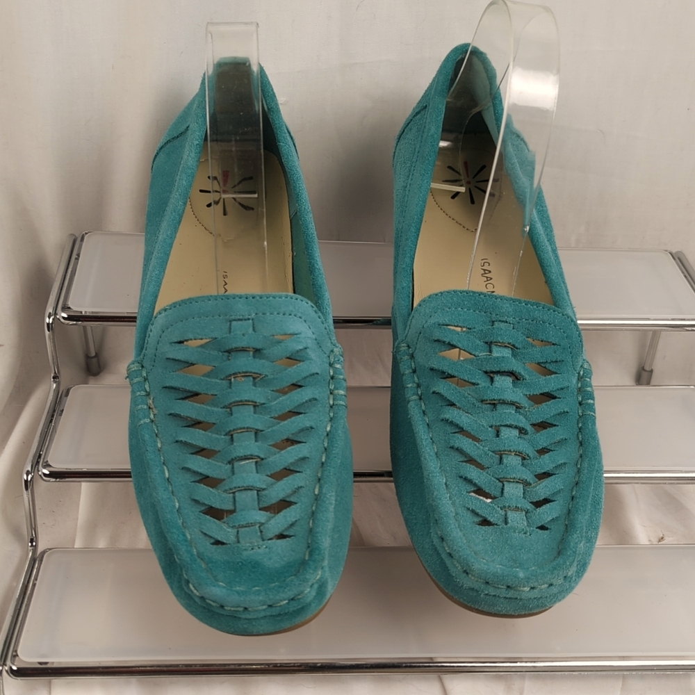Isaac Mizrahi LIVE Manton Suede Moccasin Turquoise Sz 8.5M Flats